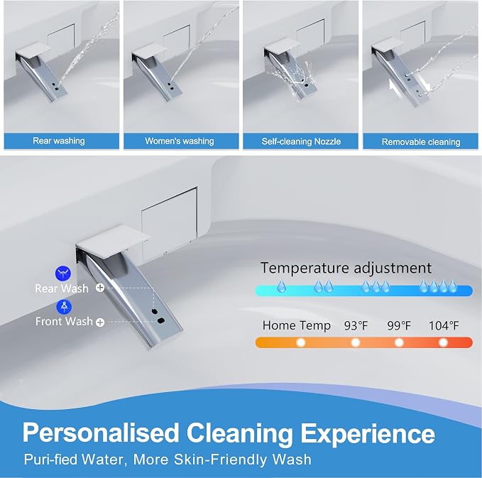 Luxury Smart Toilet with Heated Seat & Instant Warm Water | Remote Control Bidet,Hidden Foam Shield,Air Purification,One Piece Tankless Toilet with ADA Comfort Height,LED Display