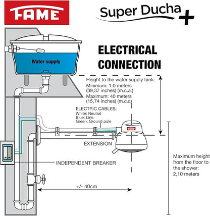 FAME - Electric shower110V - SUPERDUCHA QUATTRO. Tankless Water Heater Electric. 4 temperatures. Calentador de agua electrico - 4400W.