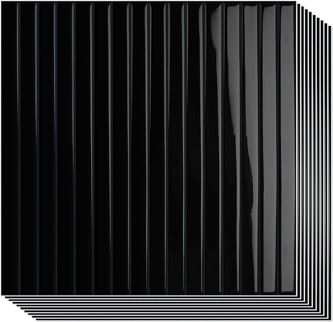 10-Sheet Upgraded Thick Peel and Stick Kitchen Backsplash Tiles | Waterproof Premium Self-Adhesive Wall Tile Stick on Backsplash for Kitchen,Bathroom and Fireplace(Black,12"×12")