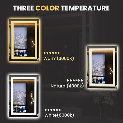 LOAAO 23.6"x31.5" LED Bathroom Mirror with Lights, UL Listed | Anti-Fog, Dimmable, 3 Color Temperature, Backlit + Front Lit, Memory Function, Tempered Glass