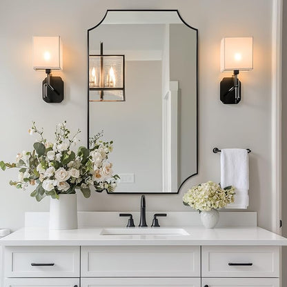 Matte Black Mirror, 24x40 Inch Scalloped Mirror for Bathroom, Black Vanity Mirror, Unique Rectangle Bathroom Mirror with Aesthetic Scalloped Edge Design Ideal for Home Decor