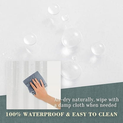 No Hook PEVA Shower Curtain or Liner, Standard Size 71 x 74, Clear | 8G Heavy Duty, Clear Bathroom Shower Curtain, No Hooks Required, Waterproof Plastic & PVC Free