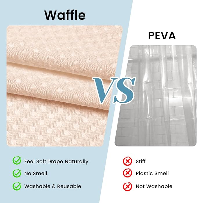 SORTTO No Hook Shower Curtain with Snap in Liner Set Waffle Shower Curtain for Bathroom Hotel Style Fabric Waterproof Inner Liner，71" W x 74" H, Blush Pink
