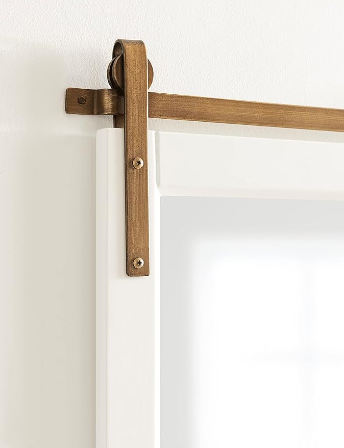 Kate and Laurel Skylan Modern Farmhouse Decorative Wood Framed Wall Mirror; 24 x 30; White and Antique Gold; Barn Door-Inspired Transitional Wall Hanging Mirror for Bathroom or Living Room Uses