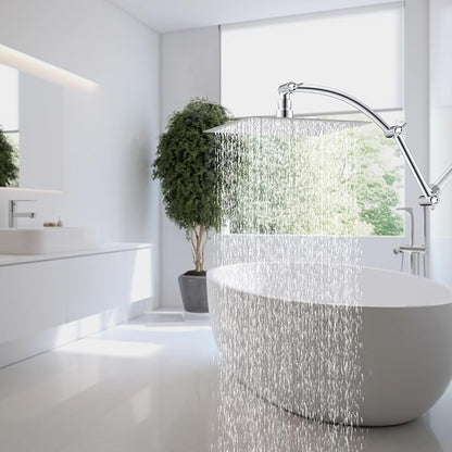 Hibbent All Metal 12'' Rain Shower Head with 16'' Extension Arm, Chrome | cUPC Certified High Pressure Rainfall Showerhead with Solid Brass Adjustable Shower Head Extension Arm, Fixed Showerheads