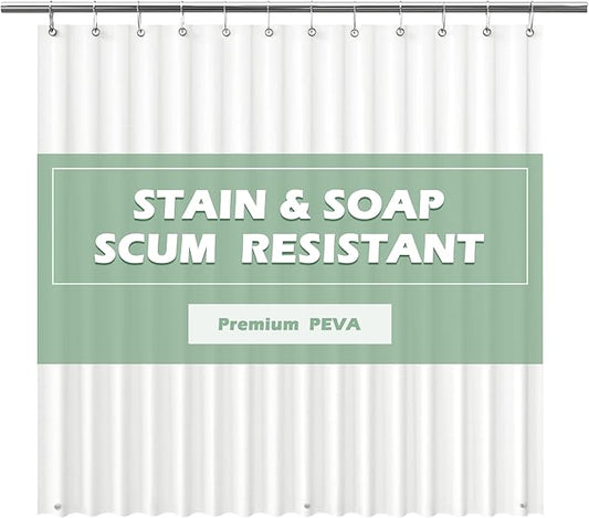 EHZNZIE Shower Curtain Liner Light Weight PEVA, Shower Liner 72x84 Inches, Waterproof, No Chemical Smell with 12 Rust Proof Metal Grommets for Bathroom Shower Curtain, White