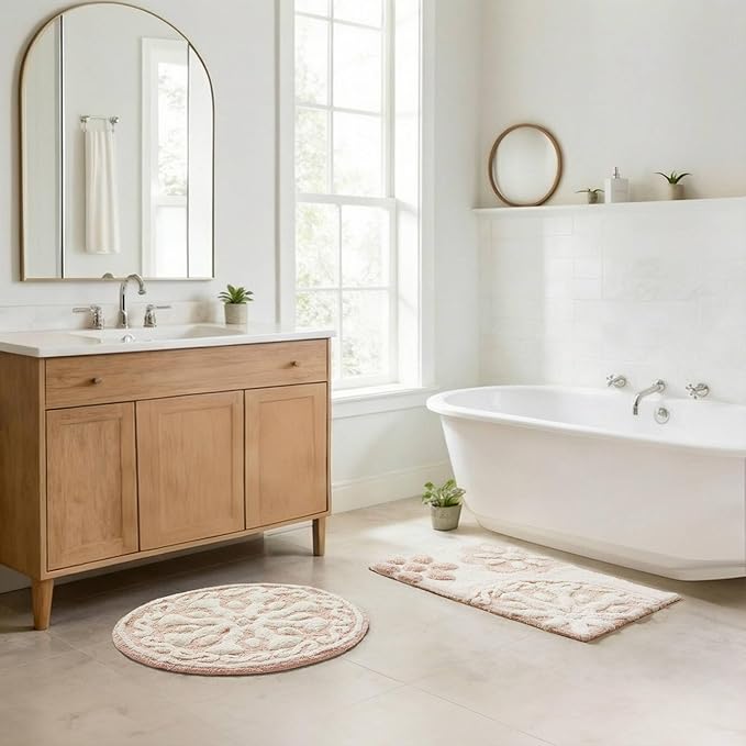 Madison Park Casablanca 100% Cotton Tufted Bathroom Rugs Luxurious Plush Medallion Floral Pattern Bath Mat Absorbent, Quick Dry, Spa Design Shower Room Décor, Rectangle 20" x 30", Pink