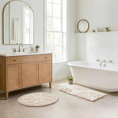 Madison Park Casablanca 100% Cotton Tufted Bathroom Rugs Luxurious Plush Medallion Floral Pattern Bath Mat Absorbent, Quick Dry, Spa Design Shower Room Décor, Rectangle 20" x 30", Pink