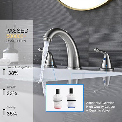 Brushed Nickel Bathroom Sink Faucets 3 Hole Widespread 8 inch for Rv Vanity Faucets for 6-12 Inch with Pop-up Drain Supply Line Made of Thickened Zinc and Metal (Brushed Nickel)