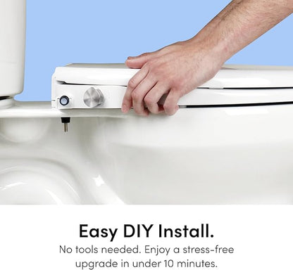 TUSHY Wave Non-Electric Bidet Toilet Seat | Sleek Round Design, Quick-Release for Easy Cleaning | DuoFlow Front & Rear Wash, Self-Cleaning Nozzle, Soft-Close Lid, 10-Min DIY Install, Bamboo Knob