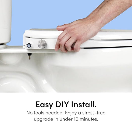 TUSHY Wave Non-Electric Bidet Toilet Seat | Sleek Round Design, Quick-Release for Easy Cleaning | DuoFlow Front & Rear Wash, Self-Cleaning Nozzle, Soft-Close Lid, 10-Min DIY Install, Bamboo Knob
