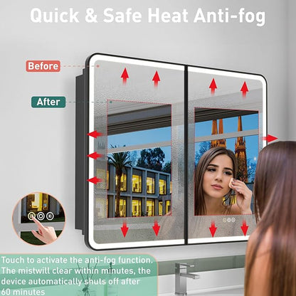 36x30 Inch Medicine Cabinet with Mirror, Recessed or Surface Mount Bathroom Medicine Cabinet with LED Lights, Anti-Fog, Memory Function, Adjustable Shelf, Dimmable Light, ETL Listed, Black