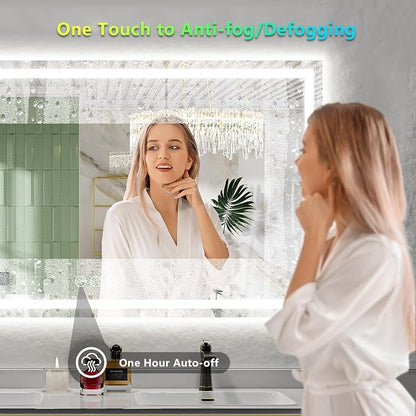 60x38 LED Bathroom Mirror with Lights, RGB Backlit Lighted Mirror | Backlit and Front Light, Anti-Fog, 3 Color Dimmable, Memory, Tempered Glass, IP54 Waterproof, UL Listed