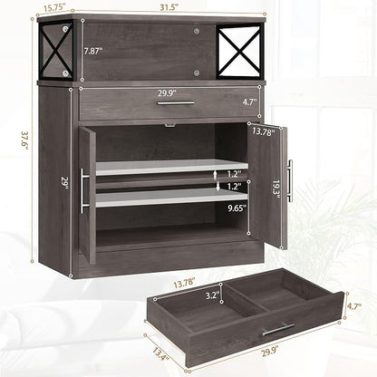 Shintenchi Kitchen Buffet Cabinet with Adjustable Shelf, Modern Kitchen Storage Cabinet,Farmhouse Coffee Bar Cabinet（Ash Grey）