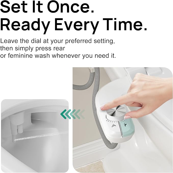 hansrapo Slim Bidet Attachment for Toilet, Dual Nozzle Fresh Water Bidet with Preset Water Pressure Control, Metal-Finish Dial Adjustment, Self-Cleaning, Quick-Release Non-Electric Bidet Attachment | Preset Water Pressure, Self-Cleaning button, one qui...