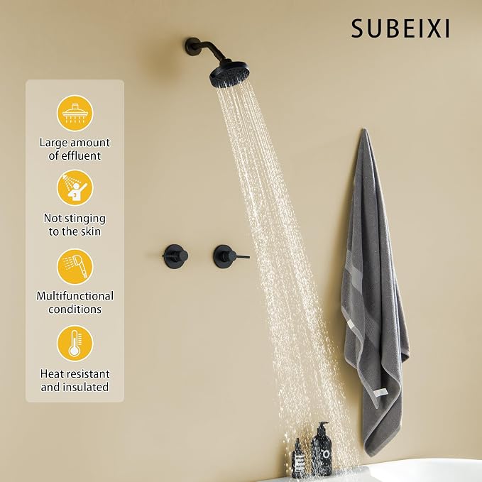 Matte Black 2 Handle Shower faucet Set, 8 Mode Shower Head Bathroom Shower Faucet Trim Kit with Rough-in Valve, Wall Mount