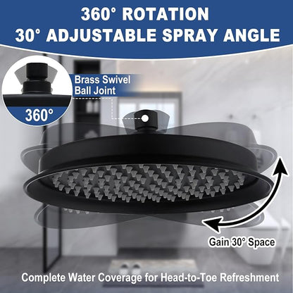 Matte Black 9 Inch Round Rain Shower Head, High Pressure Rainfall Showerhead Vintage Thickness Stainless Steel Shower Heads with Silicone Nozzle - Bath Modern Flexible Overhead