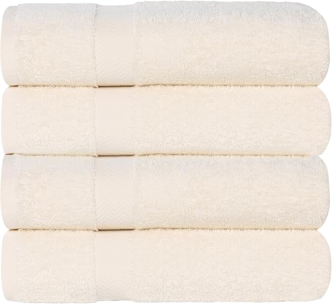 SUPERIOR 4-Piece Cotton Bath Towel Set, Towels for Adults, Kids, Fast Drying Body Towels, Shower, Bath, Pool, Guest/Master Bathroom Essentials, Dorm, Home, Apartment, Franklin Collection, Ivory
