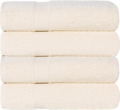 SUPERIOR 4-Piece Cotton Bath Towel Set, Towels for Adults, Kids, Fast Drying Body Towels, Shower, Bath, Pool, Guest/Master Bathroom Essentials, Dorm, Home, Apartment, Franklin Collection, Ivory