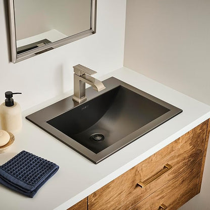 Ruvati 21 x 17 Inch Gunmetal Black Drop-in Bathroom Sink - Sleek Topmount Stainless Steel Sink for Bathroom Vanity, Perfect Drop-in Bathroom Sink for Modern Spaces