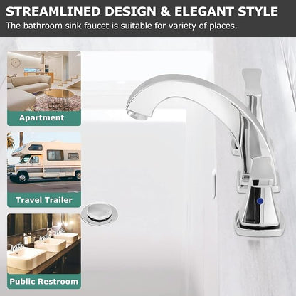 8 Inch Bathroom Sink Faucet Widespread for Vanity, Chrome | Mid Arc, 2 Handle Lead-Free Deck Mount Bathroom Faucet with Pop Up Drain Supply Lines, for 3 Hole Lavatory Utility Sink
