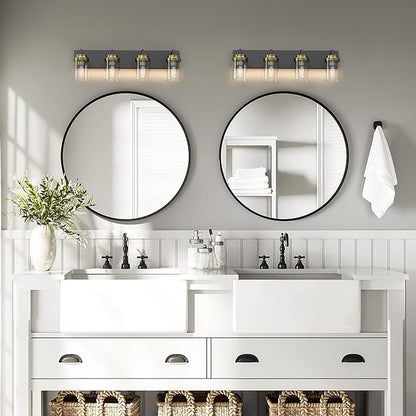 Espird Bathroom Lighting Fixtures, 4-Light Bathroom Vanity Lights Over Mirror, Black and Gold Vanity Light with Glass Shade, Modern Vanity Lighting Fixtures for Bathroom, Bedroom, Hallway