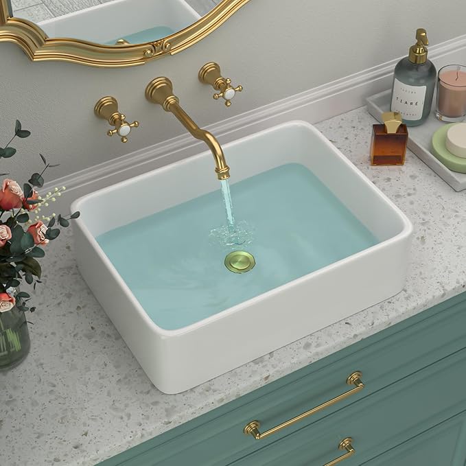 Rectangular Vessel Sink - Beslend 19''x15'' Bathroom Sink Rectangle Above Counter White Ceramic Porcelain Vessel Sinks Art Basin