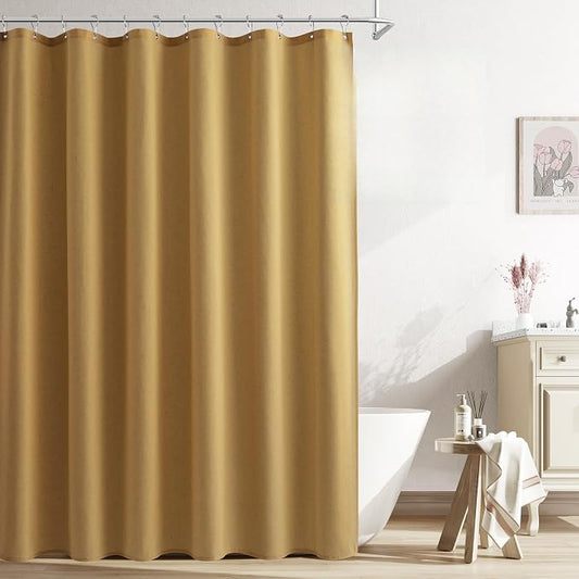 Gold Linen Shower Curtains 96 Inches Long, Tall Country Boho Farmhouse Shower Curtains for Bathroom Natural Cloth Weighted Fabric Bath Curtain with Hooks, 72x96