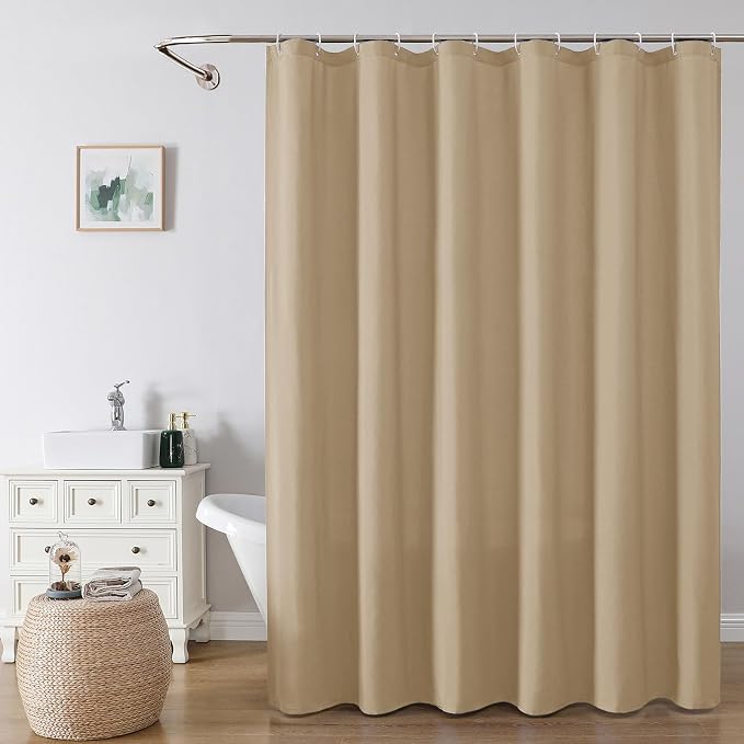 Zora 96 Inch Shower Curtain Set with 12 Plastic Hooks, Plain Fabric Taupe Shower Curtain for Bathroom - Extra Long Shower Curtain, Water Resistance, Machine Washable Soft Cloth, 72X96, Taupe