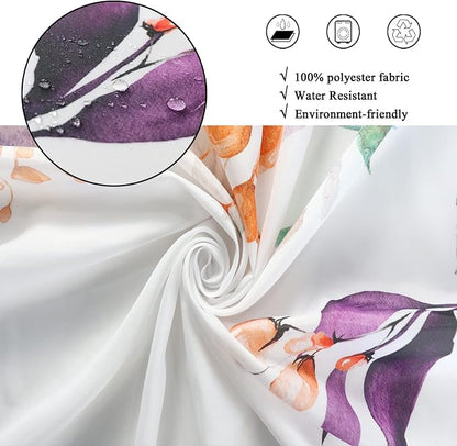 Leaf Shower Curtain, Light Purple and Tan Eucalyptus Leaves Botanical Plants on The Top Fabric Bathroom Curtain Home Decor Waterproof Washable with 12 Hooks 72.00'' x 60.00'' (GCI-8100)