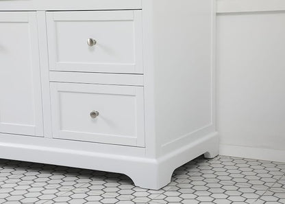 60" Pre-Assembled Bathroom Vanity with Sink, Solid Birch and MDF, Carrara White Marble Countertop Attached, Single Rectangle Porcelain Sink, 6 Soft-Close Drawers, White