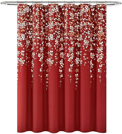 Lush Decor Weeping Flower Shower Curtain 72"W x 72"L Red - Fabric Shower Curtains for Bathroom - Floral Bathroom Curtain - Cottage Core Decor