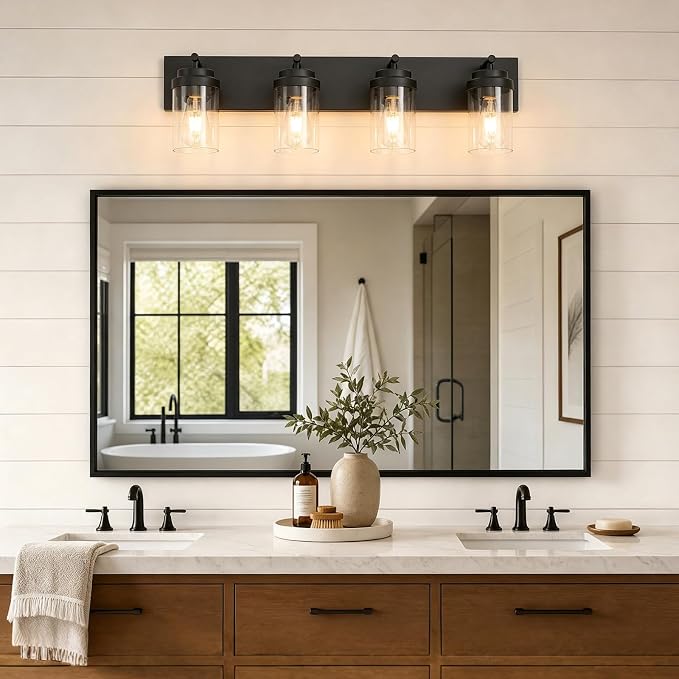 4-Light Bathroom Light Fixtures, Bathroom Vanity Wall Light | Modern Bathroom Lighting Fixtures Over Mirror, Vanity Lights for Bathroom, Mirror, Restroom, Bedroom, E26