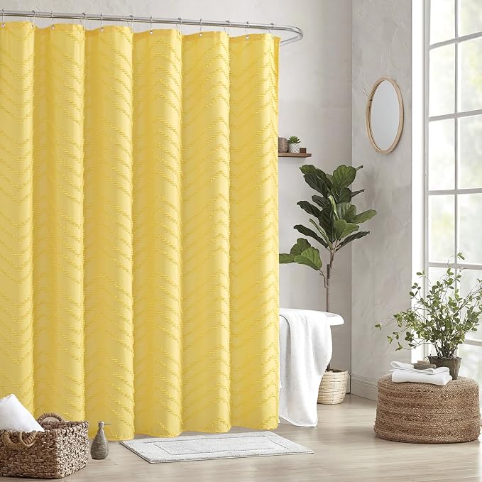 Yellow Shower Curtain Boho Farmhouse Shower Curtain 72 x 72 Tufted Chevron Textured Minimalist Shower Curtains for Bathroom