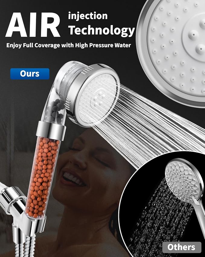 Filtered Shower Head with Handheld, High Pressure, for Hard Water | 3 Modes Shower with Handheld Spray, Water Softener, with Mineral Beads to Remove Chlorine & Fluoride, for Dry Hair & Skin