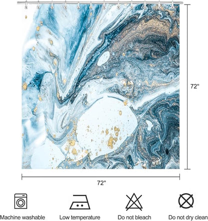 Blue Marble Shower Curtain Abstract Modern Ink Art Shower Curtains for Bathroom Waterproof Polyester Fabric Bathroom Curtain 72 x 72 Inch with 12 Hooks