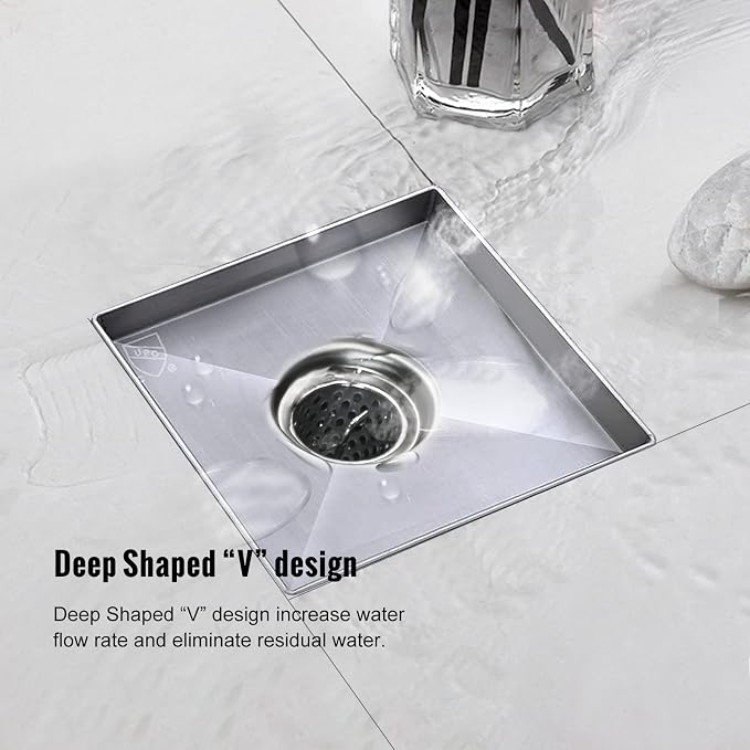 Square Shower Drain,Shower Drain 4" with 2 in 1 Tile-Insert Cover | Brushed AISI 304 Stainless Steel Shower Floor Drain with Hair Catcher Fits Bathroom Balcony Kitchen Easy to install