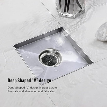 Square Shower Drain,Shower Drain 4" with 2 in 1 Tile-Insert Cover | Brushed AISI 304 Stainless Steel Shower Floor Drain with Hair Catcher Fits Bathroom Balcony Kitchen Easy to install