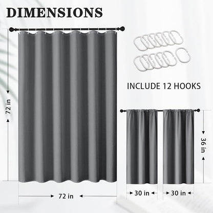 Shower Curtain Set, for Bathroom Decor 72" x 72", Grey Modern | Waffle Charcoal Solid Waffle Textured Cloth Waterproof Matching Window Shower Curtain 36 x 30 Inches