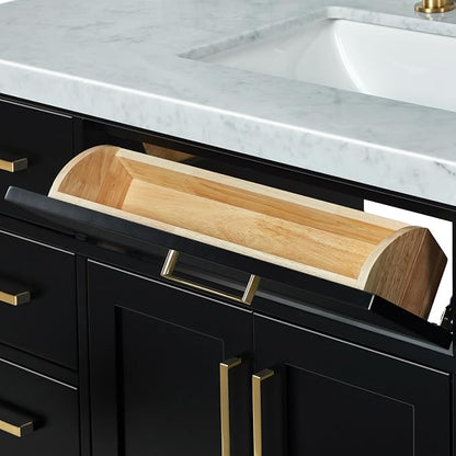 ARIEL Hepburn 60-inch Bathroom Vanity with Sink,Solid Wood, 1.5-inch Italian Carrara Marble Countertop, Single Rectangular Porcelain Sink, 2 Soft Closing Doors, 9 Dovetail Drawers, Black