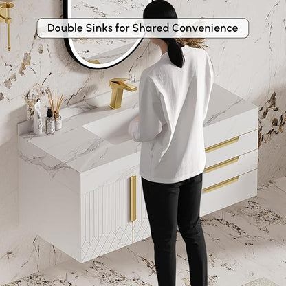 homary 36" Floating Bathroom Vanity Set with Single Sink, Modern Bathroom Sink Cabinet Storage Cabinet with Sintered Stone Countertop and Ample Storage, White