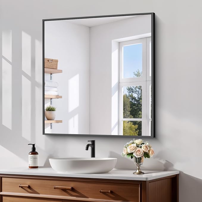 Koonmi Black Bathroom Mirror for Over Sink,Metal Framed 30"x22" Wall Mirror