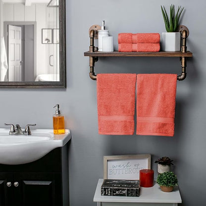 SUPERIOR Egyptian Cotton Plush & Absorbent, Hand Towel Set of 4, Coral | Quick Dry, Soft Luxury Towel Set, Bath Essentials for Bathroom, Guest Bath, Spa, 4 Piece Set, Madeline Towels