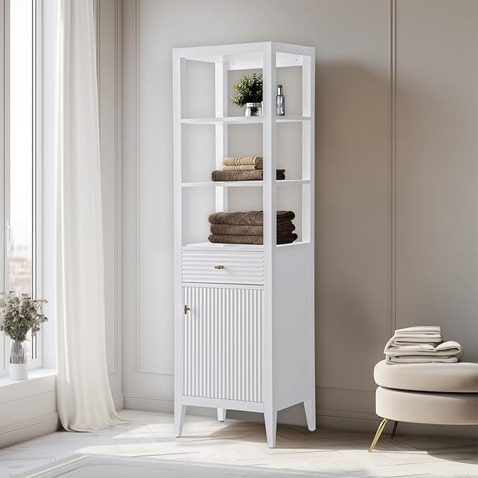 Vanity Art Vanity with Storage Cabinet & Shelves, Free-Standing Vanity with Soft-Closing Doors, White, Golden Brushed Handware VA91-LC-W-GB