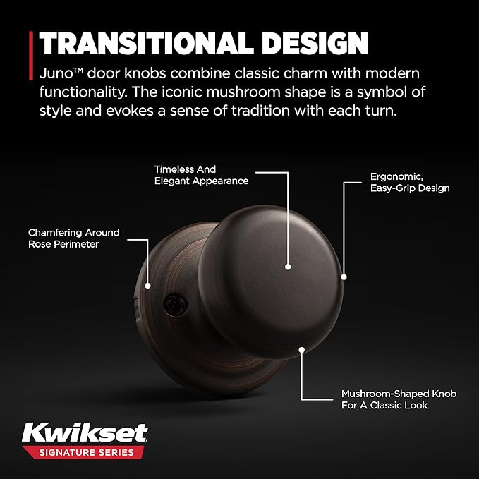 Kwikset Juno Dummy Door Knob, Single Sided Handle for Closets, French Double Doors, and Pantry, Venetian Bronze Non-Turning Interior Push/Pull Door Knob, with Microban Protection (Pack of 10)