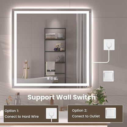 Snowdool 40 x 28 in LED Bathroom Mirror, Front and Backlit, Anti-Fog | Front and Backlit, 3 Color Temperatures, Anti-Fog, Tempered Glass