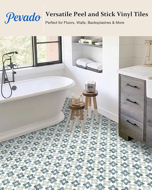 Peel and Stick Floor Tile, Waterproof Vinyl Flooring, Snap-Proof DIY Flooring Tiles for Bathroom, Kitchen, Fireplace, Wall, Backsplash, Home Decor, No Residue, 20 Tiles-7.87" Thin Ver, Aqua