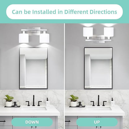 SILAMPDI Bathroom Lighting Fixtures Over Mirror Brushed Nickel, Modern 2-Light Vanity Lights Fixtures, Wall Sconces Light for Bedroom, Hallway, Milky White Glass Shades, E26 Base, Bulbs Not Included