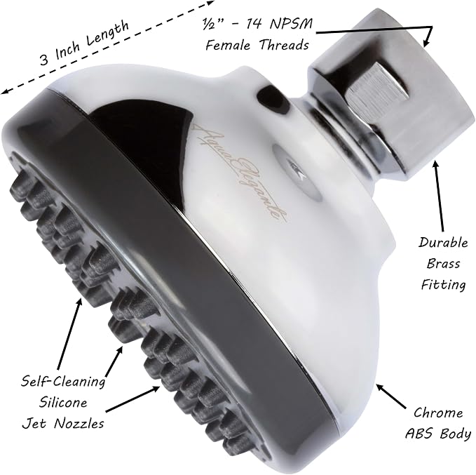 Aqua Elegante Pressure Boosting Shower Head - 1.8 GPM - Polished Chrome | 3 Inch Wall Mount, Water Saving Showerhead, Best For Low Flow Showers With Anti-Clog Nozzles & Adjustable Brass Fitting
