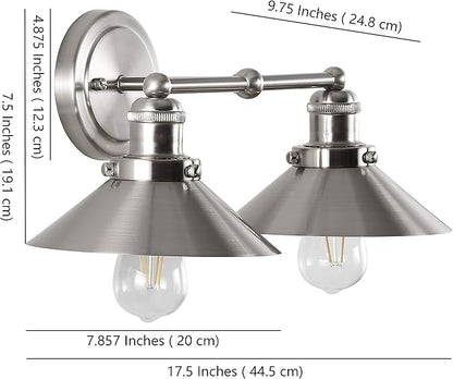 JONATHAN Y 17.5" Nickel 2-Light Industrial Farmhouse Metal Vanity Light Wall Sconce, Metal Shade for Bathroom Mirror, Kitchen, Entryway, LED Bulb Included (JYL7427B)